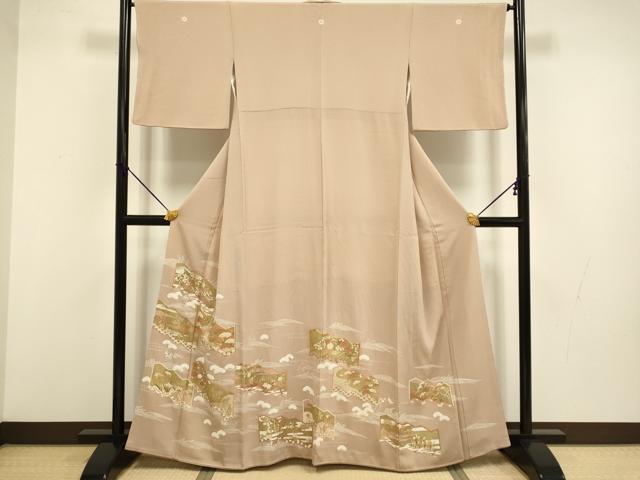 平和屋着物■豪華色留袖 駒刺繍 屏風吉祥花文 金彩 正絹 逸品 DABD2446du