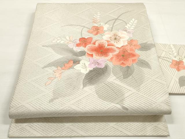 平和屋着物◎九寸名古屋帯　刺繍　草花文　金銀糸　正絹　逸品　DABC5699xg