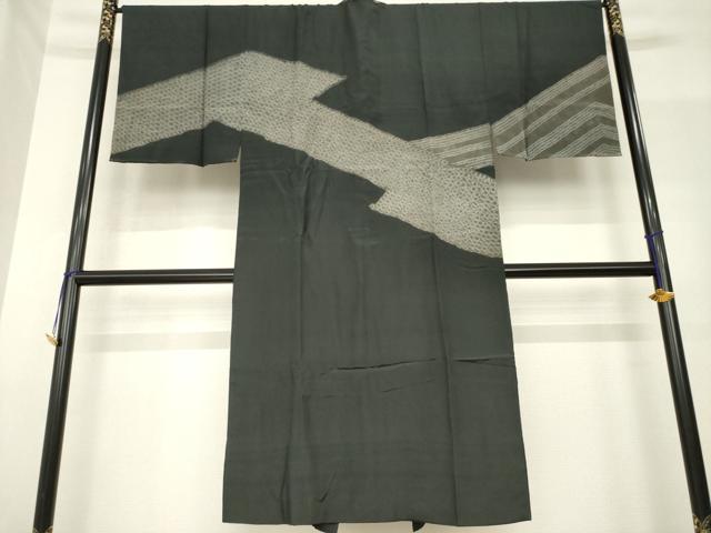平和屋着物●男性　長襦袢　袷　絞り　幾何学文　正絹　逸品　AABF9628ck
