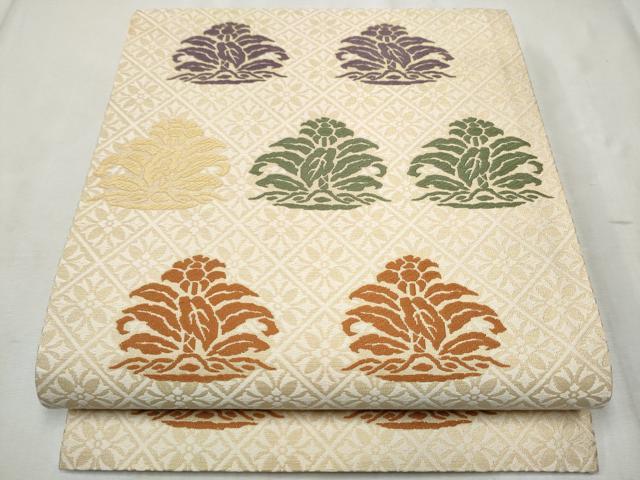 平和屋着物●俵屋　人間国宝　喜多川平朗 有職織物　九寸開き名古屋帯　草花文　正絹　逸品　CABD0563hy