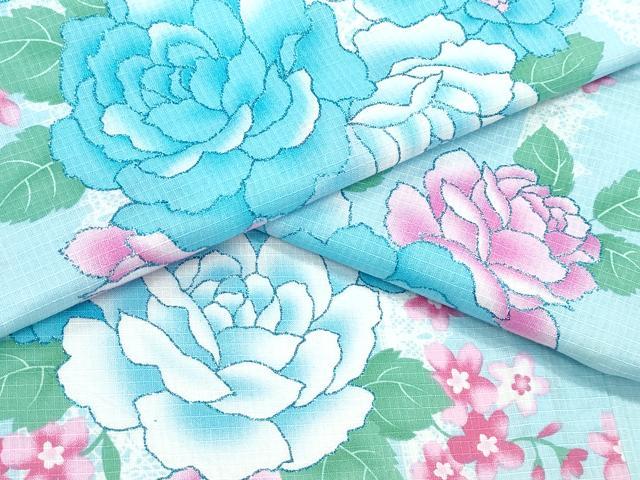 平和屋着物∴夏物　浴衣　綿紅梅　レース薔薇花文　ラメ　綿　逸品　CABD2458ng