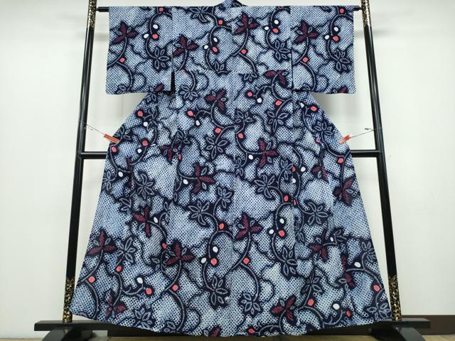 平和屋着物∴夏物　浴衣　有松鳴海絞り　花唐草文　綿　逸品　CABD2473ng