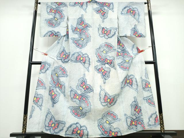 平和屋着物∴夏物　浴衣　有松鳴海絞り　舞蝶文　綿　逸品　CABD2479ng
