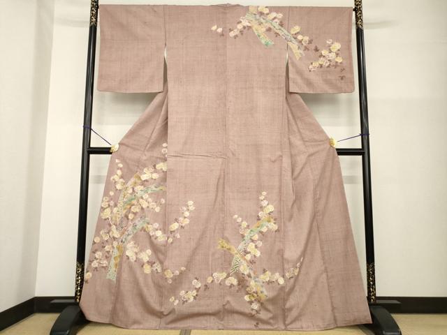 Full-Length Under-Kimono - 平和屋着物●訪問着　本場結城紬地　重要無形文化財　友禅　絞り　短冊花文　金彩　高島屋扱い　正絹　逸品　AABG4961ck