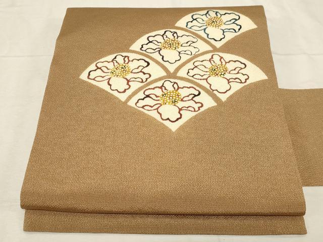 平和屋着物●人間国宝 芹沢圭介一番弟子　下平清人　九寸名古屋帯　青海花文　鬼しぼ縮緬　正絹　逸品　CABD4204dy