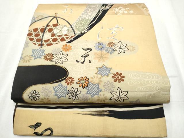 平和屋着物●アンティーク　大正ロマン　全通柄袋帯　雪月花　正絹　逸品　CABD5904hy