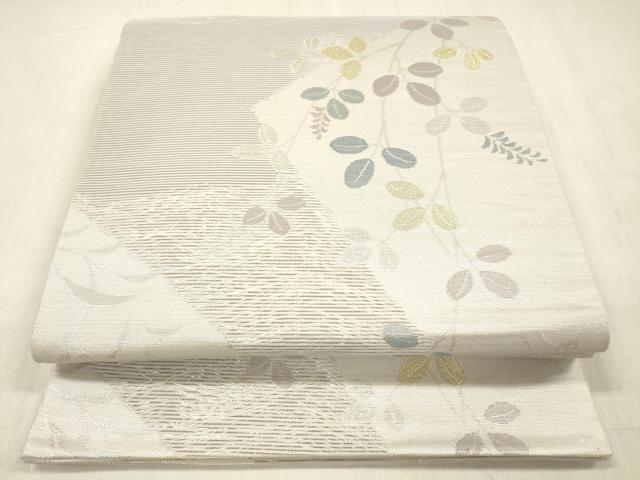 平和屋着物＊夏物 六通柄袋帯 枝葉文 金銀糸 正絹 逸品 DABC8320cm