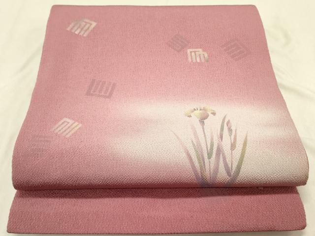 平和屋着物●染色家 岸上純平 九寸開き名古屋帯 源氏香 草花文 鬼しぼ縮緬 正絹 逸品 DABD0013op