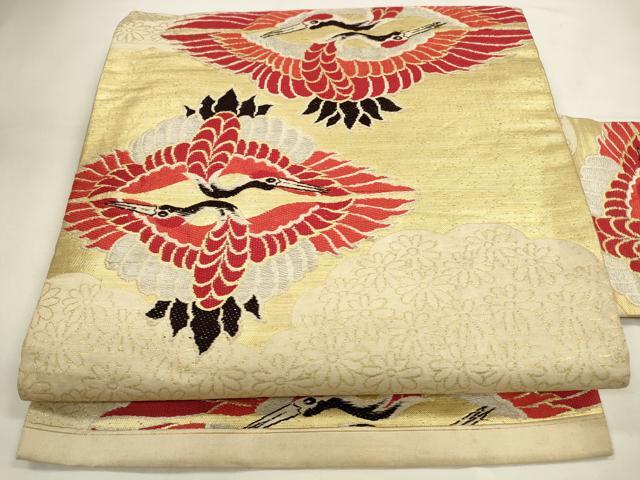 美品　正絹　着物 和服　刺繍　名古屋帯　アンティーク　349 鶴　黒　キラキラ 楽天市場】名古屋帯 鶴の通販