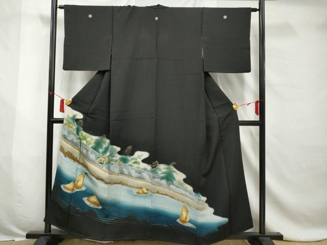 平和屋着物■豪華黒留袖　駒刺繍　枯山水　暈し染め　金銀彩　正絹　逸品　AABB6933gw
