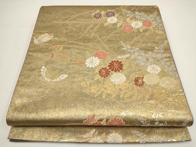 平和屋着物▼六通柄袋帯　瑞祥錦　草花文　金銀糸　正絹　逸品　AABA1780wj