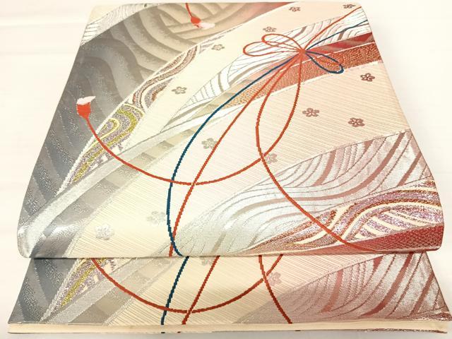 平和屋着物◎六通柄袋帯　流水花文　金銀糸　正絹　逸品　AABA2107yx