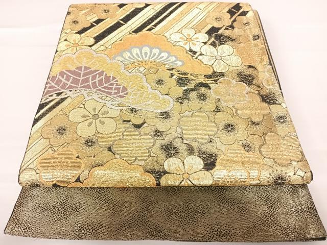 平和屋着物◎六通柄袋帯　松竹梅　黒地　金銀糸　正絹　逸品　AABA2191yx