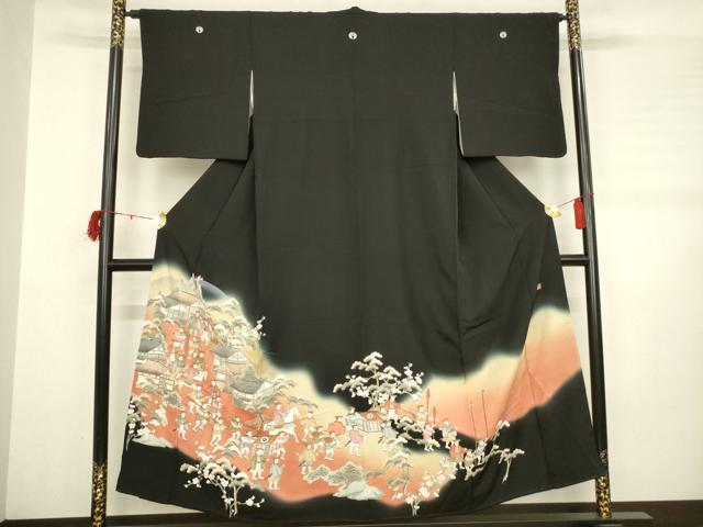 樂天商城 - 平和屋着物■豪華黒留袖　作家物　寿光織　人物風景文　暈し染め　金糸　正絹　逸品　AABA7146ma