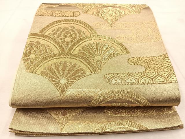 平和屋着物◎六通柄袋帯　エ霞青海波　金糸　正絹　逸品　BAAU6845yc