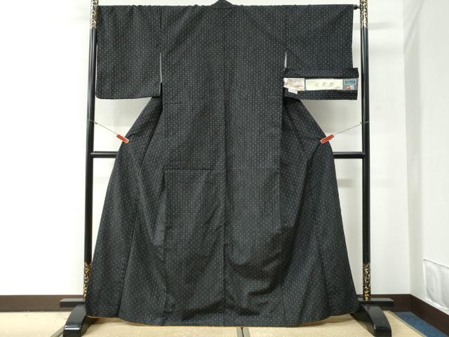 平和屋の平和屋着物●三代目　市三郎　大原紬　縞　十字絣　黒地　証紙付き　正絹　逸品　CABG0549yc｜アングル2