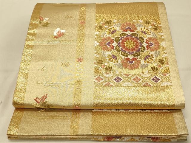 平和屋着物◎六通柄袋帯　唐織　正倉院鴛鴦花文　金糸　正絹　逸品　DAAX0652jm