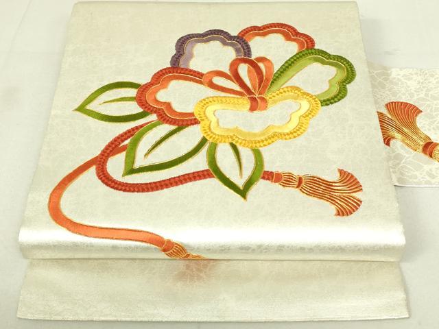 平和屋着物◎九寸名古屋帯 総刺繍 駒刺繍 結び紐花文 正絹 逸品 DAAX7239qp heiwaya-10950737 平和屋 パッケージ画像