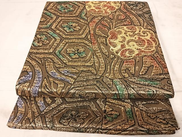 平和屋着物◎六通柄袋帯　花唐草文　金糸　正絹　逸品　AAAY8378yx