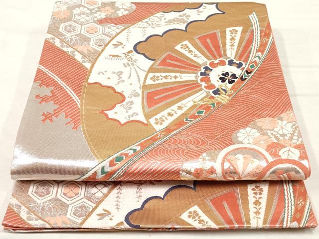 平和屋着物◎六通柄袋帯　唐織　源氏車花文　金銀糸　正絹　逸品　AAAX4024sg