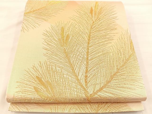 平和屋着物◎六通柄袋帯　若松葉　金糸　正絹　逸品　BAAU0765mz