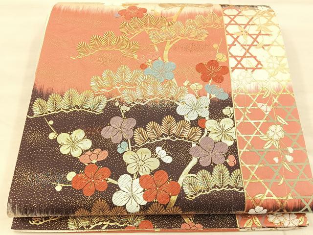平和屋着物◎六通柄袋帯 唐織 枝梅文 金糸 正絹 逸品 BAAU0766mz