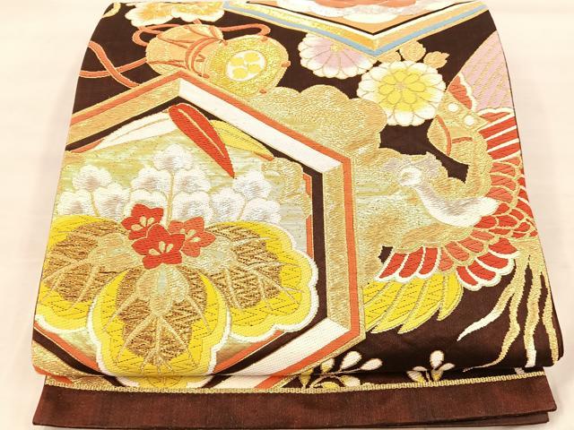 Rakuten - 平和屋着物◎六通柄袋帯 唐織 鳳凰鼓花文 金銀糸 正絹 逸品 BAAU0780mz