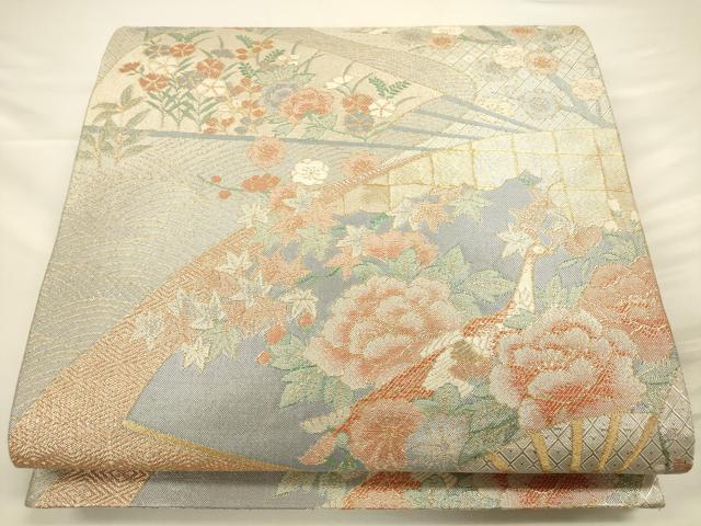 平和屋着物◎宝珠穂佐賀錦　孔雀花文　金銀糸　六通柄袋帯　正絹　逸品　CAAV3333ft