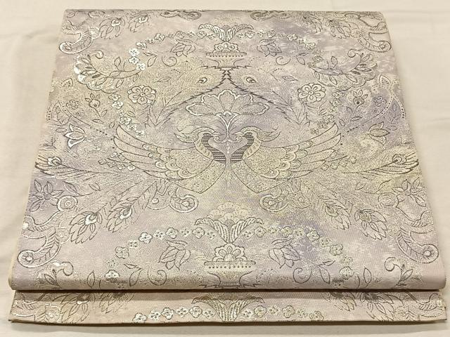 其它 - 平和屋着物◎六通柄　本袋帯　更紗花鳥文　銀糸　正絹　逸品　CAAV7205qv