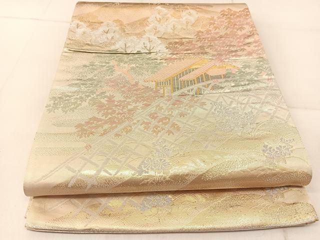 平和屋着物◎六通柄袋帯　風景樹林文　金銀糸　正絹　逸品　BAAU2432yc