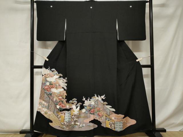 Kimono - 平和屋着物■豪華黒留袖　刺繍　飛鶴宝尽くし花文　金彩　正絹　逸品　CABC0293ev