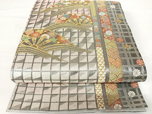 平和屋着物◎佐賀錦 六通柄袋帯 立波花蝶文 金銀糸 正絹 逸品 AABA6326yx