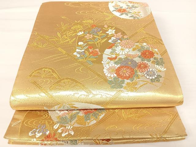 平和屋着物◎六通柄袋帯　唐織　草花文　金糸　正絹　逸品　AABA6331yx