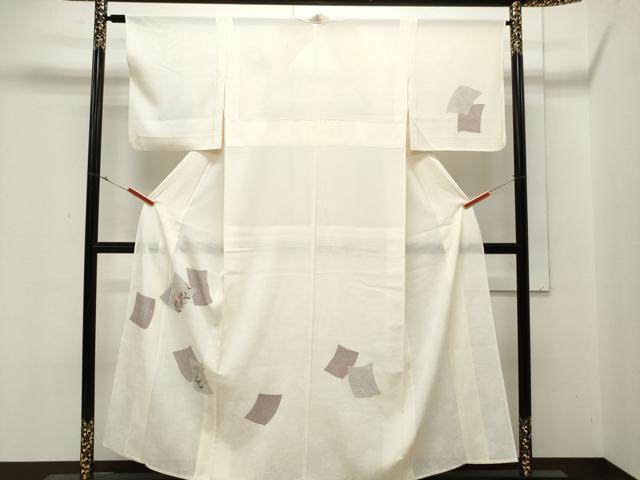 平和屋着物＊夏物　訪問着　刺繍　絽　色紙重ね草花文　銀彩　正絹　逸品　CAAT1652ev