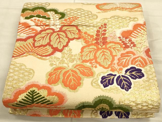 平和屋着物◎アンティーク　大正ロマン　全通柄袋帯　唐織　吉祥花文　金糸　正絹　逸品　CAAU1328ft