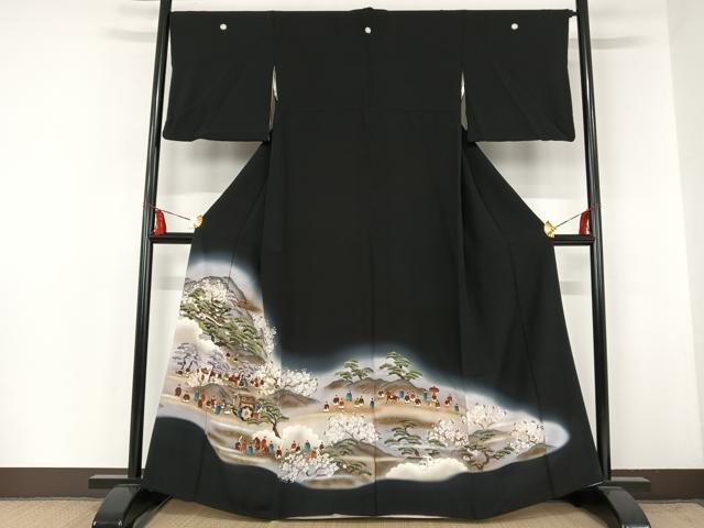 Kurotome - 平和屋着物■豪華黒留袖　手描き　人物風景文　暈し染め　金彩　正絹　逸品　AAAM7617np