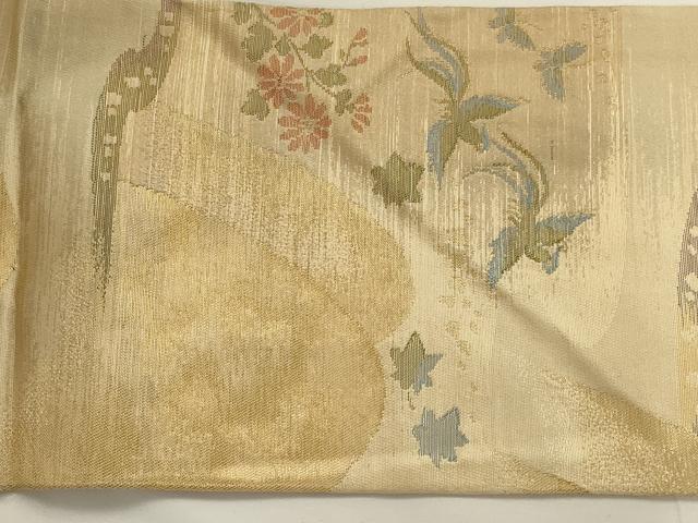 平和屋着物◎九寸名古屋帯　重ね山花鳥文　金糸　正絹　逸品　AAAN7249ou 3