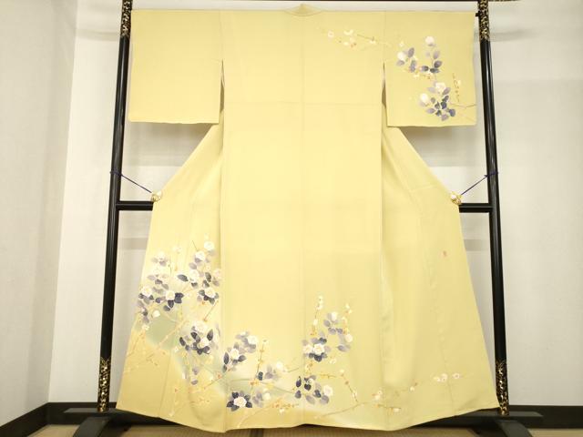 平和屋本店●極上　本加賀友禅作家　東藤岳　訪問着　枝花文　灰汁色地　逸品　DZAB4743kh6 平和屋本店○極上 本加賀友禅作家 東藤岳 訪問着 枝花文 灰汁色地 逸品