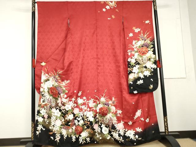平和屋着物●豪華振袖　花車舞蝶文　暈し染め　金彩　正絹　逸品　AABG3610cs