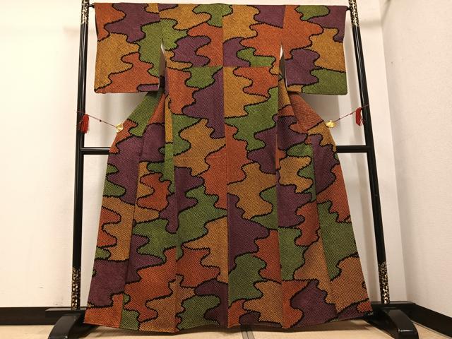 Kimono - 平和屋着物●上質な小紋　総絞り　幾何学文様　正絹　逸品　AABG4858ph