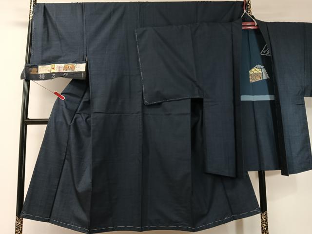 平和屋着物●男性　本場大島紬　アンサンブル　福太郎作　泥染め　100亀甲　総詰め　証紙付き　正絹　逸品　未使用　CABD8038vp