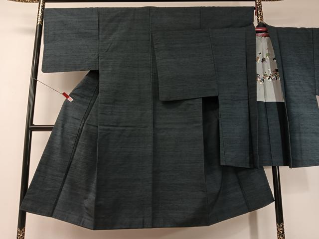 平和屋着物●男性　紬　アンサンブル　色無地　藍鉄色　正絹　逸品　CABD8049vp