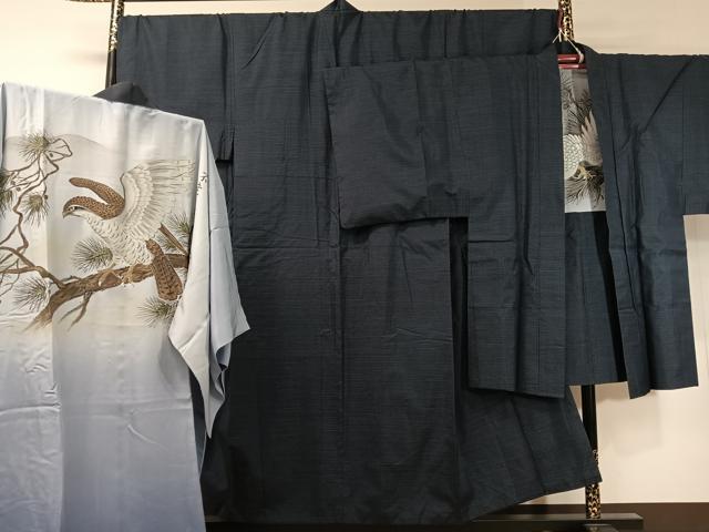 平和屋着物●男性　本場大島紬　アンサンブル　長襦袢セット　80亀甲　総詰め　正絹　逸品　CABD8057vp