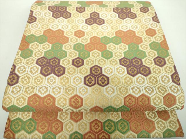 平和屋着物●俵屋　人間国宝　喜多川平朗　有職織物　九寸名古屋帯　唐織　亀甲花文　正絹　逸品　DABB4820ps