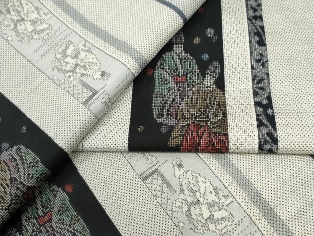 平和屋着物●本場大島紬　白大島　9マルキ　人物間道　正絹　逸品　CABC7042yc
