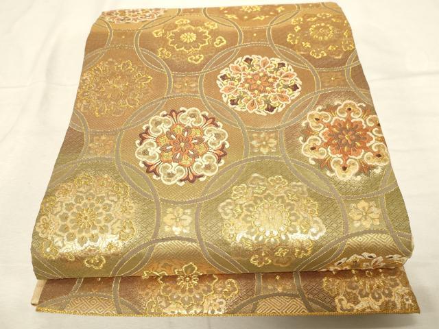 平和屋着物▼六通柄袋帯 花丸文 金糸 正絹 逸品 CABC8747dy