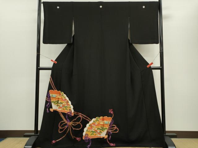 Rakuten - 平和屋着物■豪華黒留袖　総刺繍　駒刺繍　檜扇飛鶴風景文　金糸　正絹　逸品　CABD1152ze