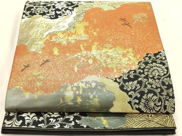 平和屋着物◎六通柄袋帯　道長花文　はく錦　金糸　引箔　正絹　逸品　DABA2481ya