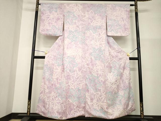 平和屋着物●上質な小紋　総絞り　楓　正絹　逸品　AABG4948ck