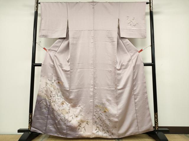 平和屋着物■訪問着　歯周　扇面笹竹文　暈し染め　金彩　正絹　逸品　CABC7763ou